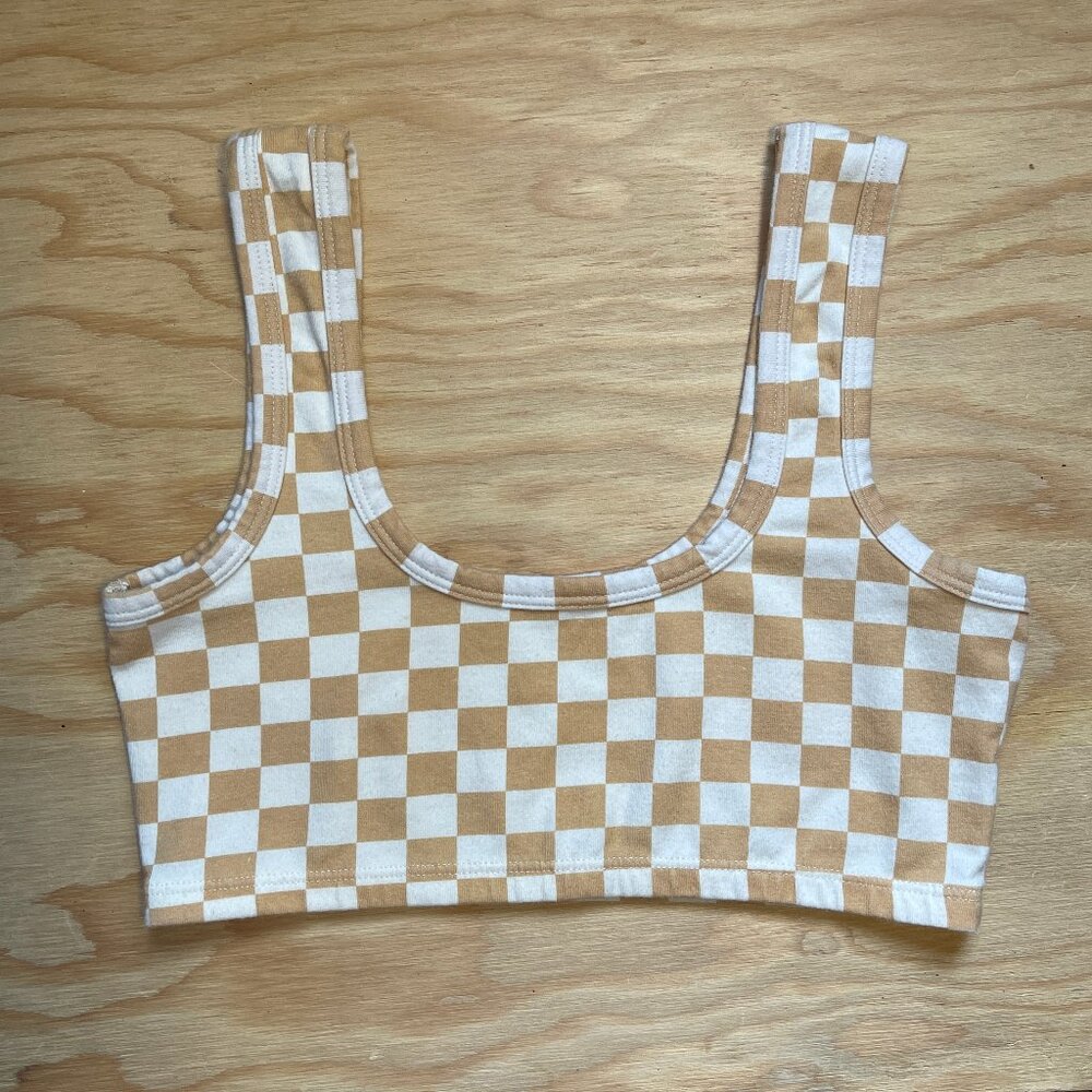 📔 ARQ WIDE STRAP Bra CARRES Checkered Bralette SIZE M Excellent Condition